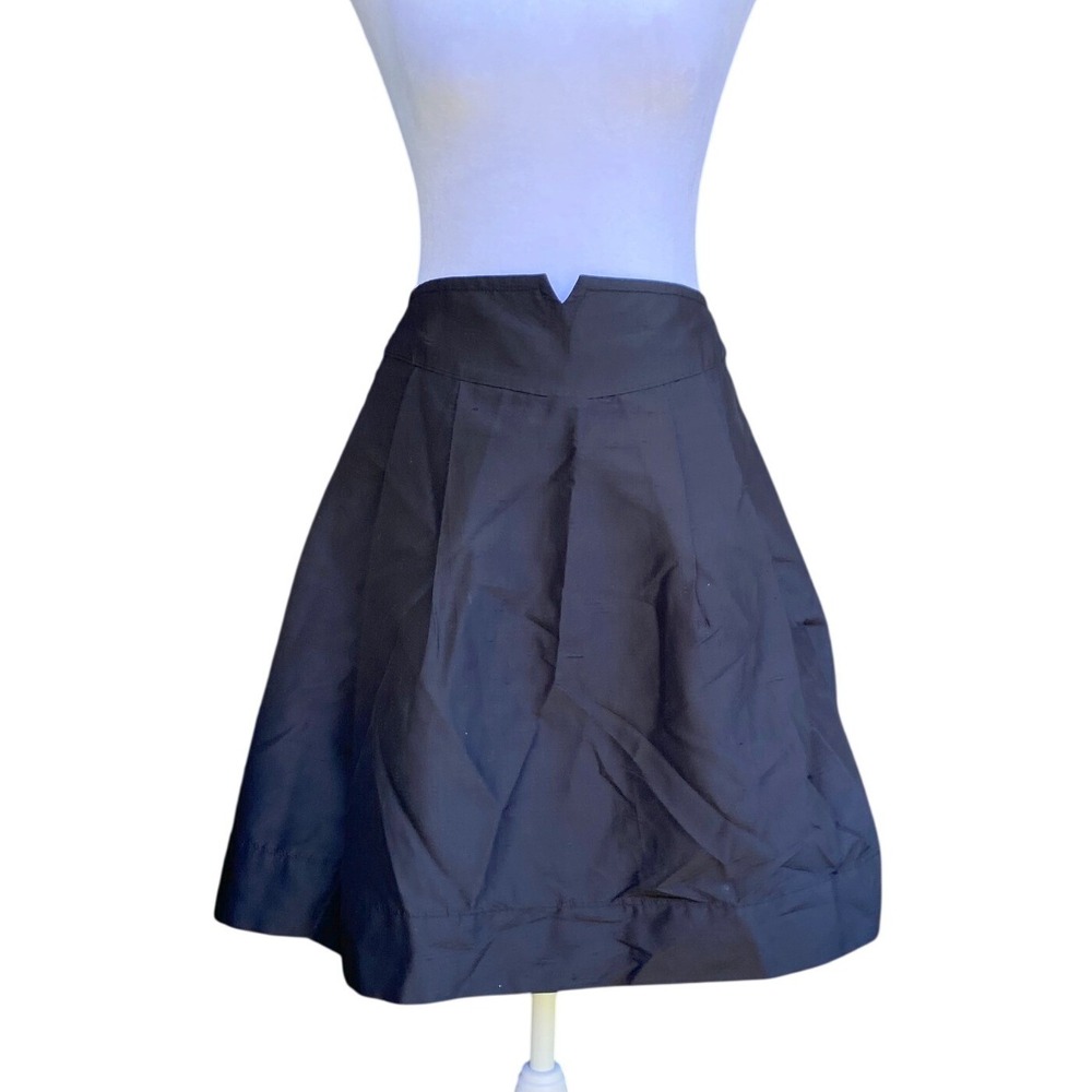 Trina Turk 100% Silk A Line Pleated Black Midi Skirt 4 Bow Lace Work Preppy Fem